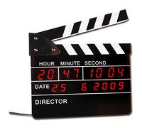 Out of the blue Despertador Digital, diseño de Claqueta de Cine, con Adaptador GS, Negro, 22x22cm