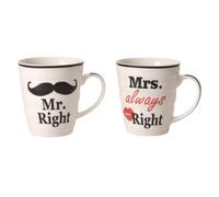 Out of the blue Set de Tazas de Ceramica, Mr Mrs Always Right, Blanco con diseño, 2 Unidad (Paquete de 1), 2
