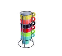 Out of the blue Set de 6 Mini Tazas de Espresso con Soporte de Metal/Material : Cerámica/Dimensiones : 5,5 x 7 cm