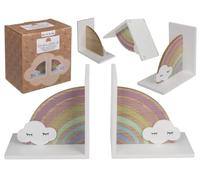 Out of the blue Sujetalibros de Madera, Arco Iris con Nube, 15,5 x 15,5 x 10 cm, 2 Unidades, en Caja de Regalo