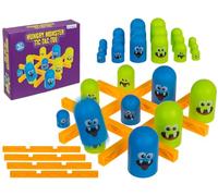 Out of the blue Tic TAC Toe, Monstruo Hambriento, Incluye 4 Varillas Amarillas, 9 Monstruos Verdes y 9 Monstruos Azules (3 Unidades en S, M, L) en Caja de Regalo