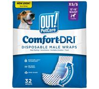 OUT! Pet Care - Pañales Desechables para Perros machos, envolturas absorbentes para machos con Ajuste a Prueba de Fugas, Extra pequeño/pequeño, 32 Unidades