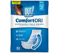 OUT! Pet Care - Pañales Desechables para Perros machos | Envolturas absorbentes para machos con Ajuste a Prueba de Fugas | Mediano/Grande, 32 Unidades