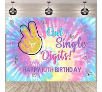 Out - Telón de fondo de un solo dígito con texto en inglés "Happy 10th Birthday" para niñas, decoración de fiesta de cumpleaños número 10, pancarta, mesa de pasteles, accesorios de cabina de fotos, 7 x 5 pies (84 x 60 pulgadas)