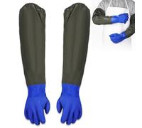 OUTALIZ Guantes de limpieza Para Estanques, 74 cm de Largo Sección de Guantes de Seguridad, Guantes de Goma de Largo, Estanque de Mantenimiento de Guantes Guantes de Trabajo (Azul)
