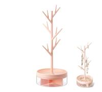OUTALIZ Organizador de Joyas en Forma de Arbol, Soporte para Joyas Rosa, Caja Expositora con Base Giratoria,Caja Expositora con Compartimento en la Base, Adecuado para Joyerías