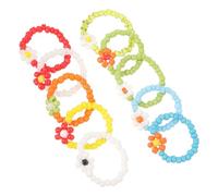 Outanaya 10piezas Anillos de Cuentas Coloridos para Mujeres y Niñas Anillos de Flores Tejidas de Colores Joyería de Verano Dedo Accesorio Estético para Niñas y Mujeres