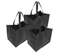Outanaya Bolsa de Supermercado Reutilizable 3 Piezas, Set Portátil de Bolsas de Compras Tipo Tote de Tela No Tejida Negra 41x26x33 Cm, Plegables y Fáciles de Limpiar para Compras Diarias