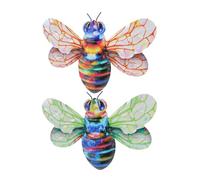 Outanaya Decoración de Abeja de Hierro para Colgar en Pared, Juego de 2 Piezas Alas Verdes y Naranjas, Arte Mural para Jardín y Exteriores, Adornos Coloridos para Vallas y Patio