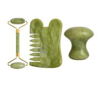 Outanaya Kit de Masaje Facial y Corporal Peine de Jade Verde y Piedra de Hongo, Herramienta de Masaje para Cuidado Piel, Circulación Sanguínea, Uso en Salón y Hogar