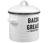 Outanaya Olla de Esmalte Blanco de 600ml Doble Asa Ergonómica, Recipiente para Grasa de Tocino y Cocina, Adecuado para Conservar Frescura y Uso Hogar