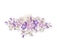 Outanaya Peineta Lateral para Novia Flores Rosas Pintadas, Accesorios Cabello Perlas, Diseño de Aleación, Tocado para Boda y Fiesta, Tamaño Mediano, Color Morado (fs20921)