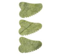 Outanaya Tablero Gua Sha de Jade Verde 3 Piezas en Forma de Corazón, Herramienta de Masaje Facial para Estimulación de Meridianos y Cuidado la Piel, Material Natural para Belleza
