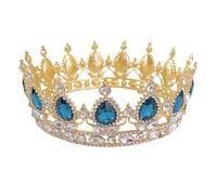Outanaya Tiara Barroca Redonda para Novia Cristales en Forma de Lágrima, Color Dorado Pedrería Verde, Accesorio Elegante para Boda y Complemento para Vestido de Novia