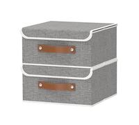 OUTBROS 2 Cajas de Almacenamiento, 32x32x16 cm Contenedores Almacenaje con Tapa, Cesta Organizadoras Armarios Plegables, Para Cajaspara Guardar Ropa, Gris