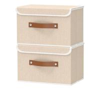 OUTBROS 2 Cajas de Almacenamiento, 38x25x25 cm Caja Almacenaje con Tapa, Cajas Organizadoras Armarios Plegables, Para Almacenamiento Cajaspara Guardar Ropa, Beige