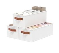 OUTBROS 3 Cajas de Almacenamiento, Cesta Almacenaje Tela de Tejido con Manija, Plegable Contenedores Organizadoras, Para Estantes, Armarios, Salas de Estar, 38x15.5x13 cm, Blanco