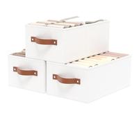 OUTBROS 3 Cajas de Almacenamiento Plegable, Contenedores Almacenaje Tela de Tejido con Manija, Cesta Organizadoras, Para Estantes, Armarios, Salas de Estar, 41x25x16.5 cm, Blanco