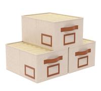 OUTBROS 3 Pcs Cajas de Almacenamiento, Contenedores Almacenaje de Jeans de Ropa Plegables, Cubos de armario Con 7 Rejillas, Organizador de cajones, Beige