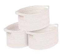 OUTBROS 3 Piezas Cestas Almacenaje Tejida con Cuerda de Algodón, con Mango, Almacenamiento Baño, para Dormitorio y Armario (Blanco)