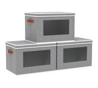 OUTBROS Caja de Almacenamiento, Cesta Organizadoras Armarios Plegables, Ventanas Transparentes de Tejidos, Contenedores de Almacenaje de Ropa, 45x30x30 cm, Gris, 3 Piezas