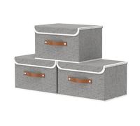OUTBROS Caja de Almacenamiento plegable, grande Cesta con tapa, Contenedores de ropa de lino para ropa, para toallas, libros, 33 x 23 x 20 cm, Gris, 3 unidades