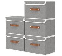 OUTBROS Caja de Almacenamiento plegable, grande Cesta con tapa, Contenedores de ropa de lino para ropa, para toallas, libros, ropa de 45 x 30 x 30 cm, Gris, 5 unidades