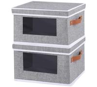 OUTBROS Caja de Almacenamiento Plegables, Cesta Ventanas Transparentes, Contenedores Organizadoras Armarios de Tejidos, Almacenaje de Ropa, 38x25x25 cm, Gris, 2 Piezas