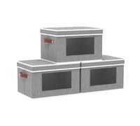 OUTBROS Caja de Almacenamiento Plegables, Cesta Ventanas Transparentes, Contenedores Organizadoras Armarios de Tejidos, Almacenaje de Ropa, 33x23x20 cm, Gris, 3 Piezas