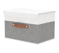 OUTBROS Cajas Almacenaje Lavable, Cubos de Ropa, Cesta de Almacenamiento Plegable, Juegos de Organizadoras con Tapa y Asa, Contenedores de Tela para Ropa, 45 x 30 x 30 cm, 1 unidades, Gris/Blanco