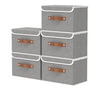 OUTBROS Cajas Almacenaje Lavable, Cubos de Ropa, Cesta de Almacenamiento Plegable, Juegos de Organizadoras con Tapa y Asa, Contenedores de Tela para Ropa, 38 x 25 x 25 cm, 5 unidades, Gris