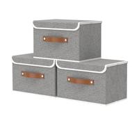 OUTBROS Cajas Almacenaje Lavable, Cubos de Ropa, Cesta de Almacenamiento Plegable, Juegos de Organizadoras con Tapa y Asa, Contenedores de Tela para Ropa, 38 x 25 x 25 cm, 3 unidades, Gris