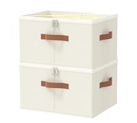 OUTBROS Cajas Almacenaje Tela, Cesta Organizadoras con Tapa, Contenedor de Armarios de Ropa, Caixas almacenamiento plegables, 45x35x25 cm, Beige, 2 Piezas