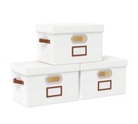 OUTBROS Cajas de Almacenamiento con tapas, Cestas de Almacenaje para estantes, Plegables Contenedores de tela para el hogar y la oficina,38 x 25 x 25 cm, Blanco, paquete de 3