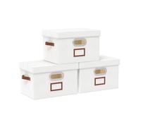 OUTBROS Cajas de almacenamiento con tapas, cestas para estantes, caja organizadora de tela plegable, cubos cúbicos con asa, contenedores decorativos, 26 x 20 x 17 cm, color blanco, paquete de 3