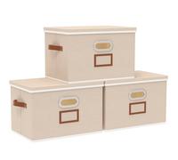 OUTBROS Cajas de almacenamiento plegables, cestas de almacenaje para estantes, Contenedores con tapas de organizadora, cubos caixas decorativa de 45 x 30 x 30 cm, beige