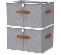 OUTBROS Cajas de Almacenamiento plegables, Contenedor Organizadoras con Tapa, Caixas de Armarios de Ropa, Cesta Almacenaje Tela, 50x40x30 cm, Gris, 2 Piezas