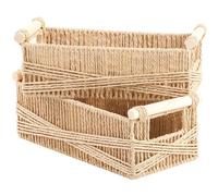 OUTBROS Cesta de Almacenamiento de Dos Piezas, Contenedores Decorativa con Mango de Madera, Canasta Tejida con Cuerda de Papel, Caja con Mimbre, Natural