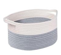 OUTBROS Cestas Almacenamiento Tejida con Cuerda de Algodón, con Mango, Contenedores de Almacenaje Baño, para Dormitorio y Armario, 33 x 23 x 18 cm, Blanco & Gris