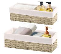 OUTBROS dos Juegos de Cestas de Almacenamiento, Contenedores Rectangulares de Mimbre, Caja Tejidas Apilables, Organización del Espacio del Baño, Cuerda de Hierba, STB201-Q