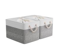 OUTBROS Juego de 2 Caja de Almacenaje plegable, 38 x 28 x 26 cm Cesta de Almacenamiento grande de tela con asas de transporte y cubierta de cordón para toallas, ropa, Gris/Blanco