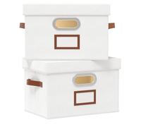 OUTBROS Juego de 2 Cajas de almacenamiento con tapas, cestas plegables de la organizadora de cubos, Contenedores de almacenaje decorativa de 38 x 25 x 25 cm, Blanco
