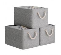 OUTBROS Juego de 3 Caja de Almacenaje plegable, 33 x 23 x20 cm Cesta de Almacenamiento grande de tela con asas de transporte y cubierta de cordón para toallas, ropa, Gris