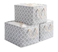 OUTBROS Juego de 3 Cesta de Almacenamiento plegable grande, 38 x 28 x 26 cm Cajas Organizadoras de tela con asas de transporte y cubierta de cordón para toallas, ropa, Linterna