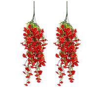 Outdoor Artificial Flowers, Fake Hanging Plants, Set of 2 Morning Glory Silk Flowers, UV Resistant Hanging Vine Set for Garden Balcony Home Decor, Decorative Greenery for Indoor Outdoor Styling Use