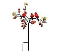 Outdoor Bird Decor - Metal Garden Stake | Realistic Flower Branch | Iron Metal Construction, 35x25cm Size, 220g Lightweight Weather-Resistant Design with Mixed Colors, for Lawn Pathway Patio a