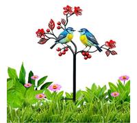 Outdoor Bird Decor - Metal Garden Stake | Realistic Flower Branch | Iron Metal Construction, 35x25cm Size, 220g Lightweight Weather-Resistant Design with Mixed Colors, for Lawn Pathway Patio a