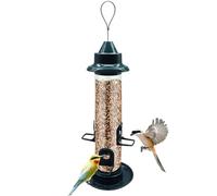 Outdoor Bird Feeder - Weatherproof Roof Station, Dependable ABS Materials Dispensers, Six Feeding Ports Tree Mount Gadget, Automatic Seed Supplying Equipments - For Sparrows and Yellow Finches