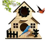 Outdoor Bird House - Wooden Multiple Hole Bird Nesting Shelter, 8.46x8.07x4.92 Inches Decorative Garden Birdhouse, Safe Birds Habitat for Finch Bluebird Hummingbird Garden Courtyard Backyard