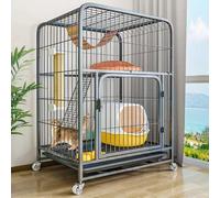 Outdoor Cat Cat Enclosure - Assembled Playpen for Indoor/Outdoor Use, Balcony Cats House with Platforms, Wheels, & Pull-out Tray for 1-3 Cats or Small Pets(Black)